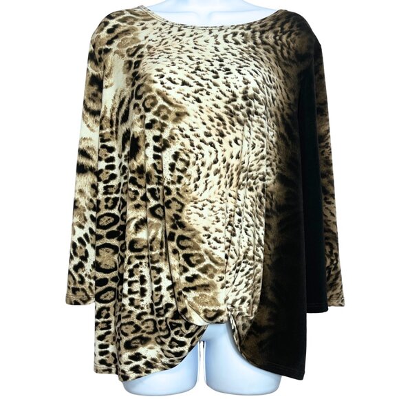 Clara Sunwoo Mixed Animal Print Top Size L Black Knotted Stretch Knit Blouse - Picture 1 of 11